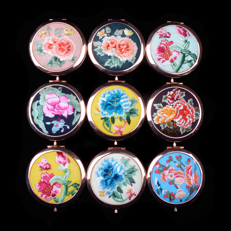 蔡甸化妆随身镜精品出国送礼刺绣中国风古风摄影 手绣镜子