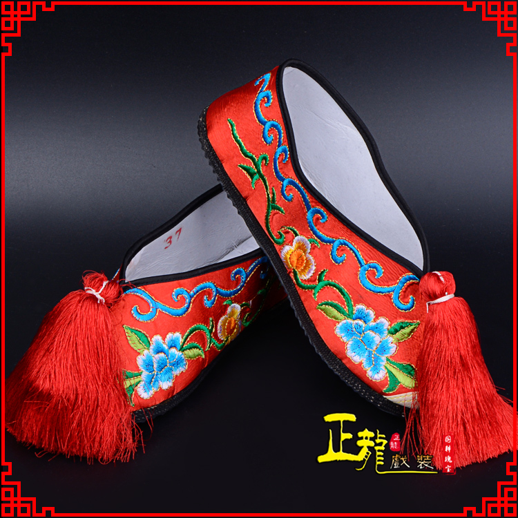 蔡甸京剧越剧戏曲彩鞋花旦绣花 普平底彩鞋