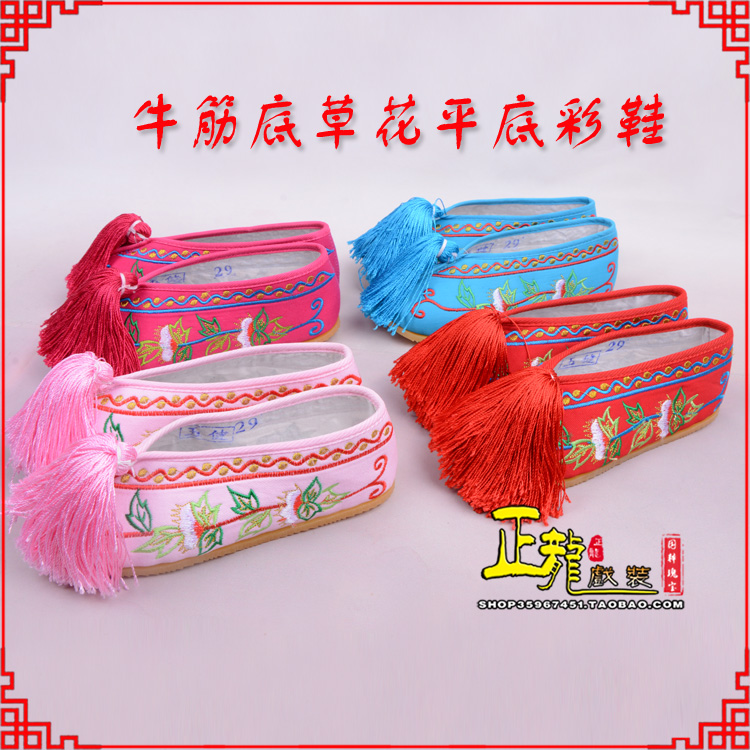蔡甸京剧越剧戏曲花旦彩鞋 牛筋底草花平底彩鞋